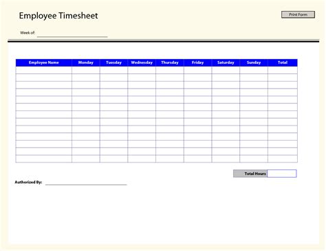 Timesheet Template Free Printable - Free Printable