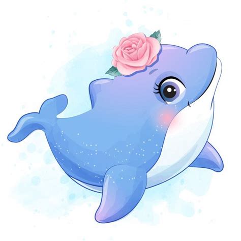 Premium Vector | Cute little dolphin with watercolor illustration | Ilustração de aquarela ...