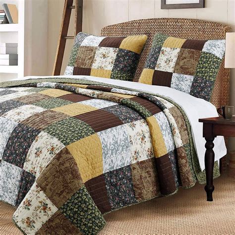 Cozy Line Andy Patchwork 3 Piece Reversible Cotton Quilt Set - King ...