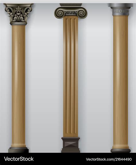 Set vintage classic wood carved columns on wall Vector Image