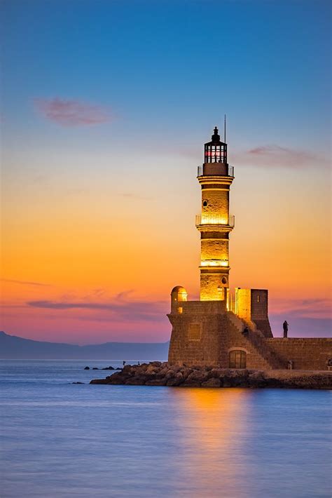 Sunset at Chania | Lighthouse pictures, Lighthouse photos, Beautiful ...