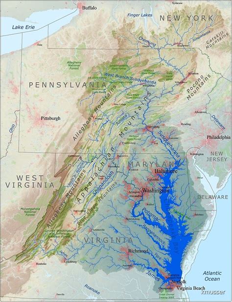 "Chesapeake Bay Watershed Map - Labeled" by kmusser | Redbubble