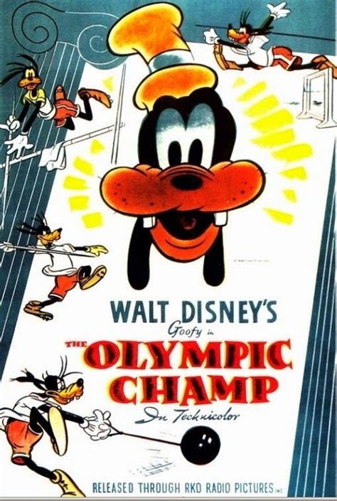 an old movie poster for walt's olympic champ, featuring goofy the mouse and other cartoon characters