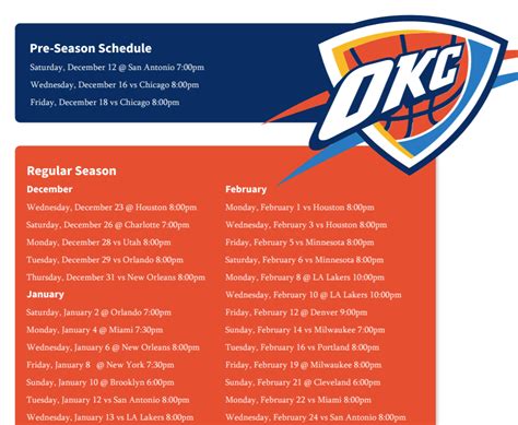 okc thunder schedule | Printerfriendly