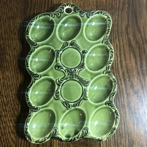 Vintage Green Ceramic Deviled Egg Plate JAPAN | eBay