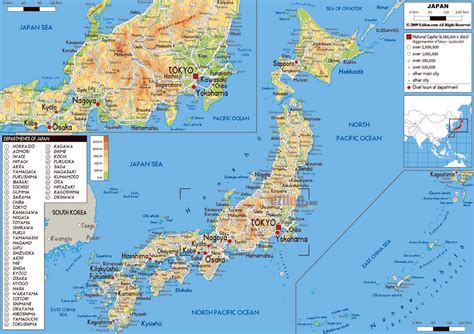 Large physical map of Japan with roads, cities and airports | Japan ...