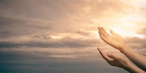 Woman hands praying for blessing from god with sunlight on sunset background. 10217683 Stock ...