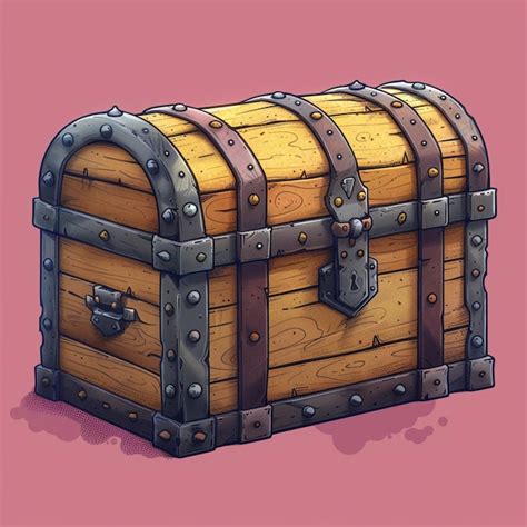 2D front view wooden chest clip art limit colors thic | Premium AI-generated vector