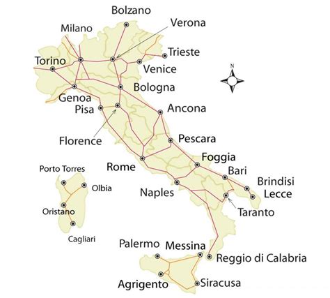 Carte des lignes de train en Italie - Train de la carte de l'Italie du réseau (le Sud de l ...