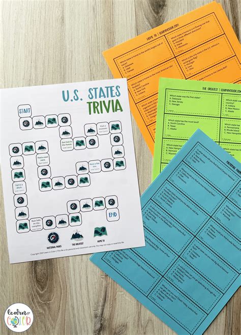 US States Printable Trivia Game: Play Based Geography And History ...