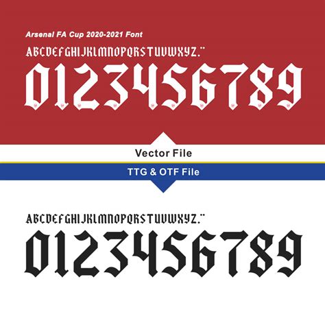 Arsenal FA Cup 2020-2021 Kit Font & Vector - Iron-On Sticker