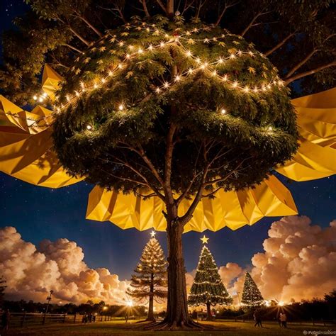 Grand Arbre De Noël Avec Des Lumières Dorées Générer Ai | Photo Premium