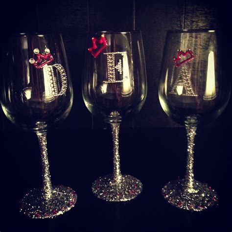 decorated wine glasses with glitter and rhinestones :)We just painted Elmer's glue on the base ...