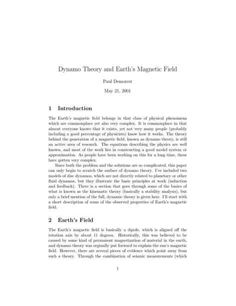 Dynamo Theory and Earth`s Magnetic Field