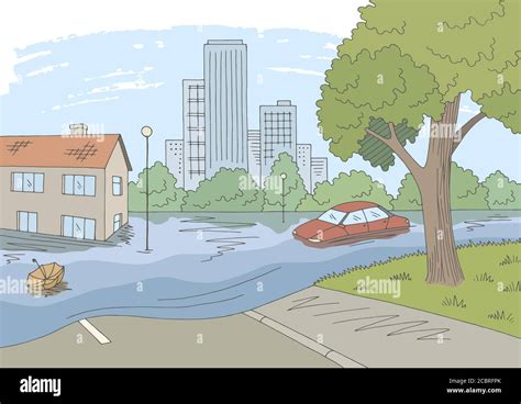 Flood graphic color landscape city sketch illustration vector Stock Vector Image & Art - Alamy