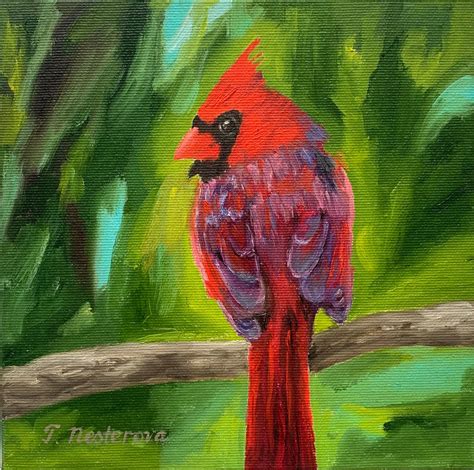 Red Cardinal Bird Oil Painting on Canvas. Bird Art. Original Oil ...