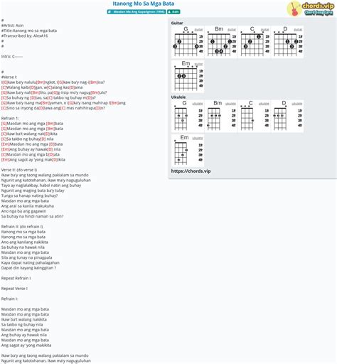 Hợp âm: Itanong Mo Sa Mga Bata - cảm âm, tab guitar, ukulele - lời bài ...