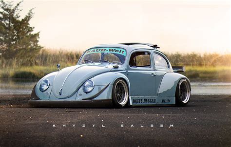 Wallpaper asphalt, river, shore, car, RWB VW Beetle, Rough-World ...