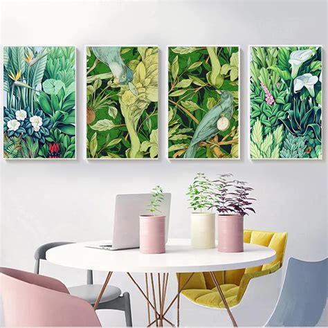 Watercolor Green Plants Leaves Nordic Poster Print Wall Art Canvas Painting Decoration Wall ...