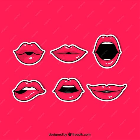 Premium Vector | Comic pack of red lips stickers