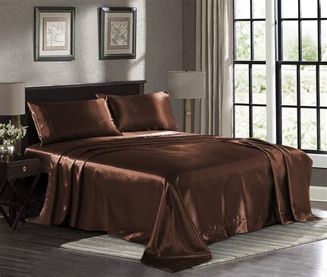 Satin Sheets Full [4-Piece, Brown] Hotel Luxury Silky Bed Sheets ...