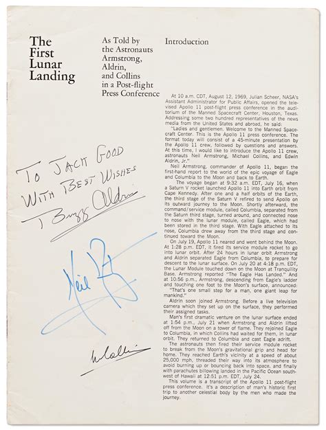 Lot Detail - Apollo 11 Crew-Signed ''First Lunar Landing'' Book -- Signed by All Three ...