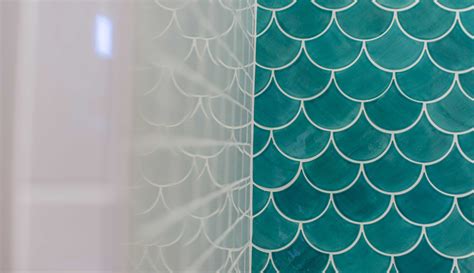 Blue Moroccan Fish Scale Tile Complimented by White Subway Tile | Bathroom Design + Remodel by ...