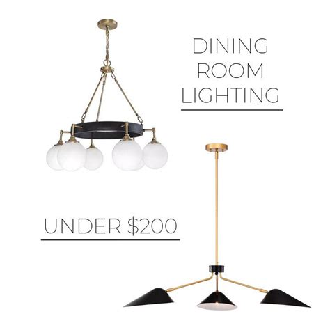 three lights hanging from the ceiling and one light on the floor, with text reading dining room ...