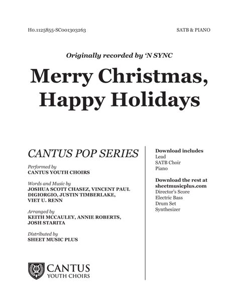 Merry Christmas, Happy Holidays (arr. Cantus Youth Choirs Publishing) Sheet Music | Pentatonix ...