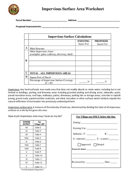 Fillable Online Impervious Surface Area Worksheet Fax Email Print ...