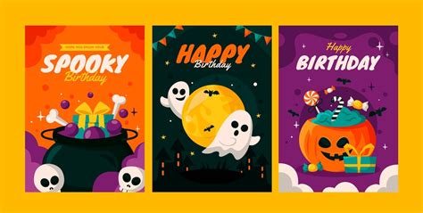 Free Vector | Flat halloween birthday cards collection