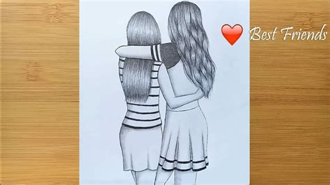 Best Friends Pencil Shading Drawing - Friends Two Hugging Draw Pencil ...