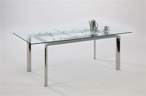 Contemporary Clear Glass and Chrome Extendable Dining Table Los Angeles ...