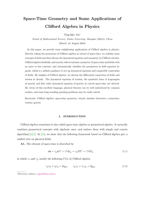 (PDF) Space-Time Geometry and Some Applications of Clifford Algebra in Physics