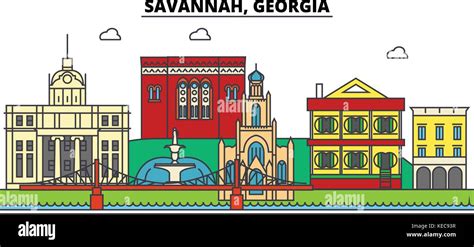 Savannah, Georgia. City skyline, architecture, buildings, streets, silhouette, landscape ...