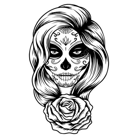 Sugar Skull Lady With Rose, Sugar Skull Lady, Woman, Festival PNG and Vector with Transparent ...