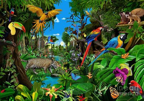 Amazon Sunrise by Gerald Newton | Jungle art, Rainforest animals, Jungle scene