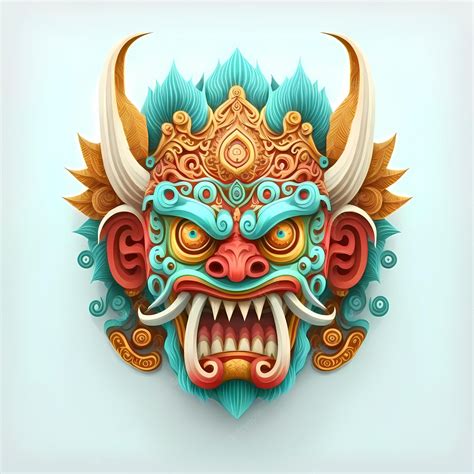 Premium Photo | Barong head mask illustration design,traditional art