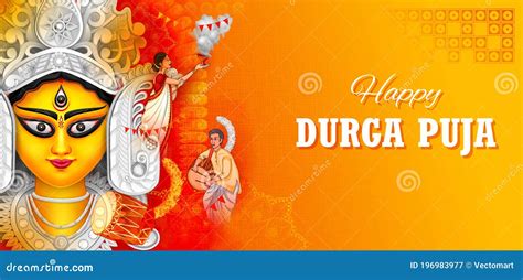 Goddess Durga Face in Happy Durga Puja Subh Navratri Indian Religious Header Banner Background ...