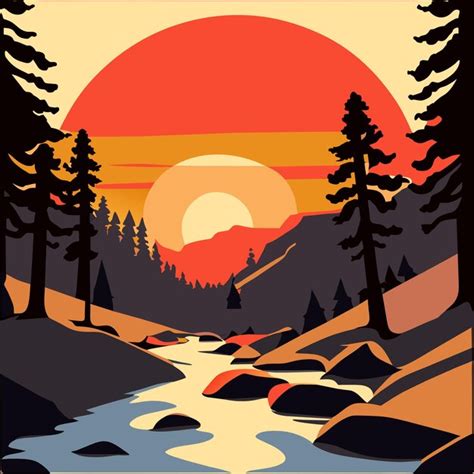 Premium Vector | Illustration of beautiful calm sunset at river