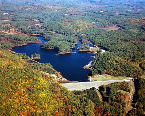 Aerial view of the U.S. Army Corps of Engineer's Everett Dam, a flood control project on the ...