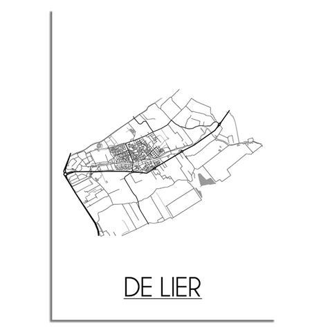 De Lier Plattegrond stadskaart - Wanddecoratie - Zwart Wit ...