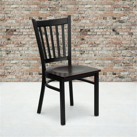 Flash Furniture HERCULES Series Black Vertical Back Metal Restaurant Chair, Wood Seat, Multiple ...