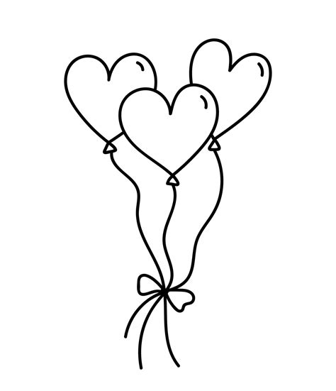 Cute heart shaped balloons isolated on white background. Vector hand-drawn illustration in ...