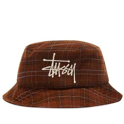 Stussy Big Logo Plaid Bucket Hat Brown | END. (US)