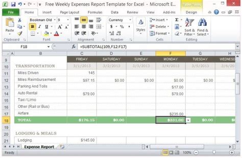 Free Weekly Expenses Report Template For Excel