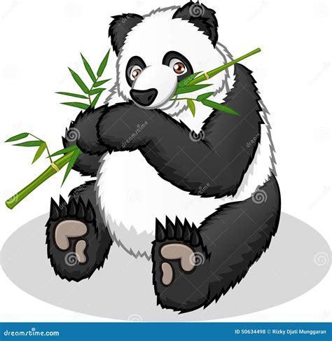 Giant Panda Standing On Hind Legs, Holding Bamboo Branch, Smiling And ...