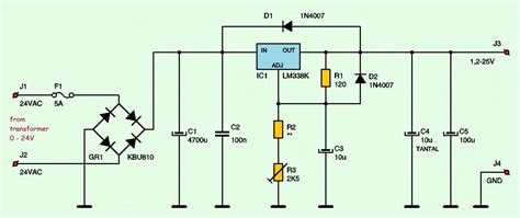 Variable / Adjustable DC Power Supply 1.2V – 25V using LM338K | Electronic Schematic Diagram ...
