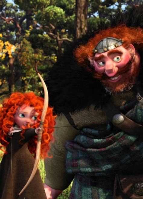 King Fergus teaching his little daughter Merida how to shoot with a bow ...