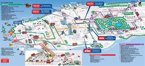 Hop on hop off NY map | New york attractions, Map of new york, Nyc map